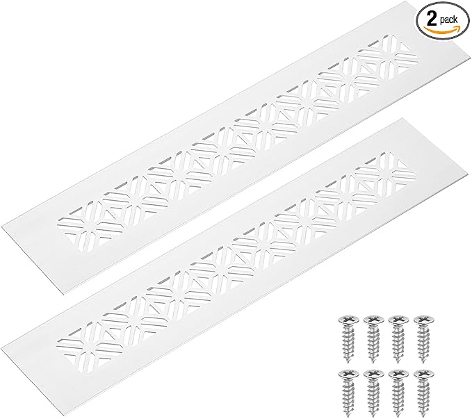 uxcell 2Pcs Aluminum Alloy Air Vents, 250 x 50mm / 9.8 x 2" Rectangle Louvered Ventilation Grille Cover with Mounting Screws for Door Cabinet Wardrobe, Silver