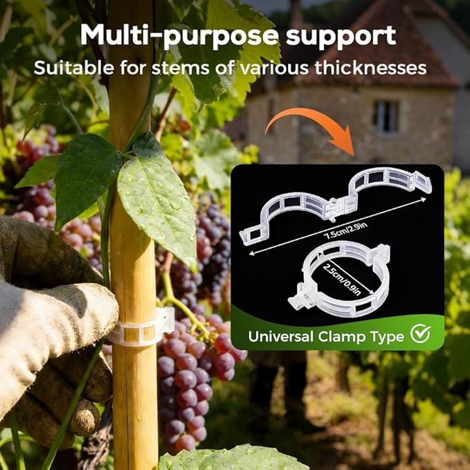 Plant Support Clips, 2026 Upgraded Tomato Plant Clips for Climbing Plants, Reusable Plastic Garden Clip for Grape Cucumber Stems Outdoor Vine Fixing Clip Gardening Supplies (200, Black)