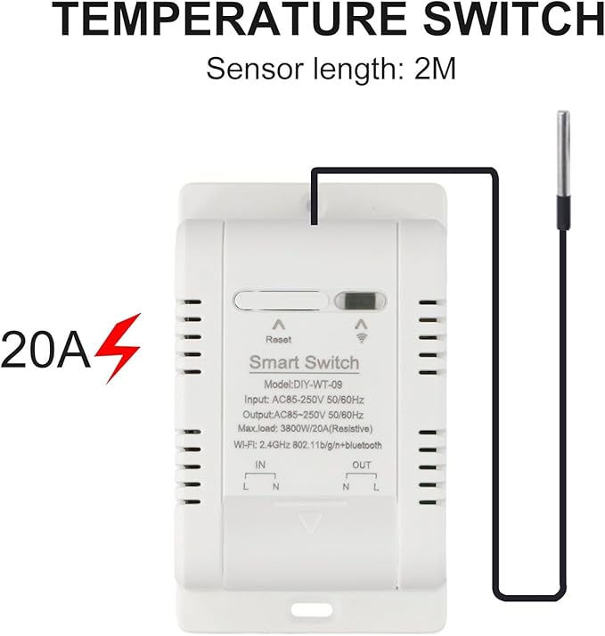 Temperature and Humidity Smart Switch for eWeLink - 20A Load Capacity (3800W), ABS Housing, -20°C to 80°C Operating Range, Scheduling & Data Logging (B)