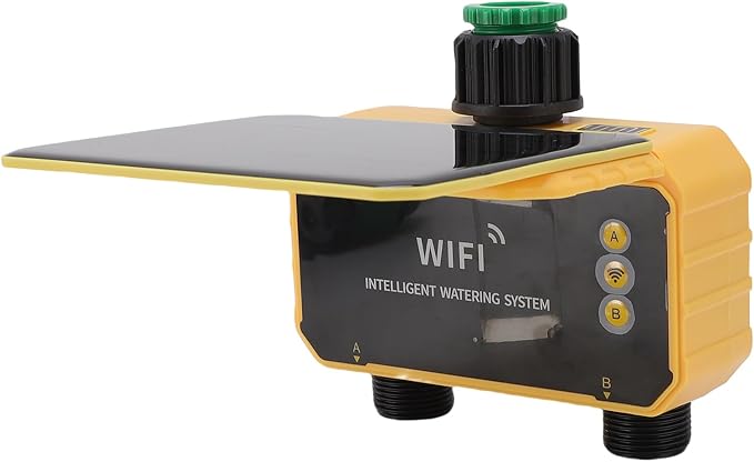 Luqeeg WiFi Sprinkler Timer, Solar Powered Rain Delay App Control 2 Zone Solar Watering System with Accuracy Filter, Sprinkler System | Irrigation Timer for Yard Balcony Garden