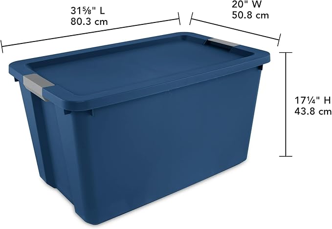 (2 pack) 34 Gallon Extra-Large Storage Bin, Plastic Storage Container with Latching Lid, Stackable Blue Bin for Home Garage Organization