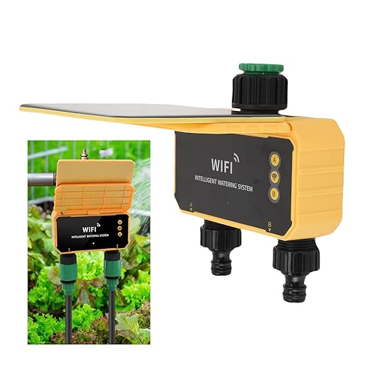 WiFi Hose Timer 2 Zone, Smart Solar Sprinkler Timer Automatic Irrigation Controller with Rain Sensing, Garden Hose Watering System for Lawns Yard