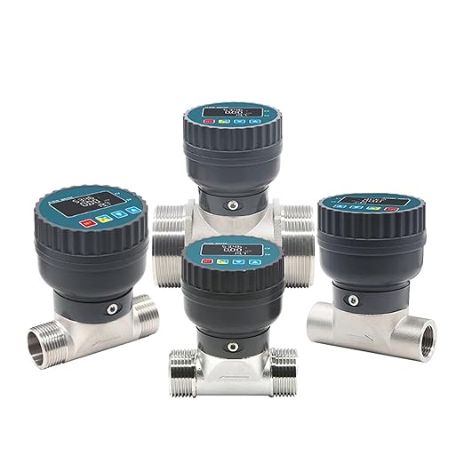 Digital Display Flow Meter Electronic Flowmeter Stainless Steel Male/Female Thread Smart LCD Electronic Flow Meter Water Flow Sensor High Sensitivity for Multiple Media(DN20,Male Thread)