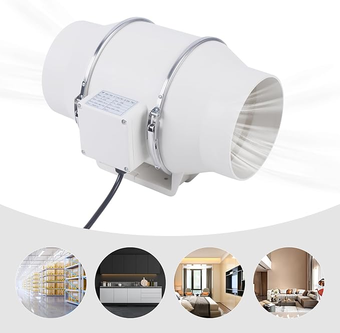 317CFM 6 Inch Inline Duct Fan Tube Ventilation Fan White Silent Waterproof Vent Exhaust Blower Air Circulation Duct Fan for Kitchen Bathroom Toilet Grow Tent Greenhouses (6inch/White)