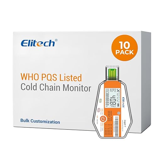 Elitech WHO PQS Certificated 10 Pack 120 Days Temperature Data Logger with Light Sensor Single-Use Cold Chain Monitor (CCM) Temperature Recorder with PDF Report 16000 Points LogEt1