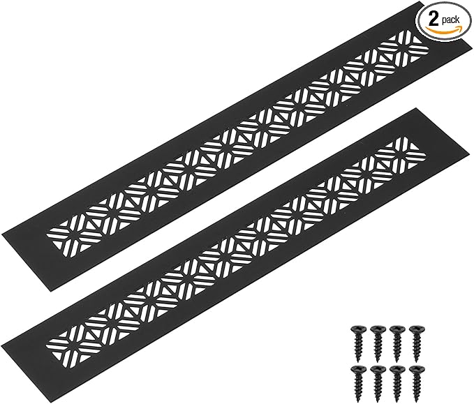 uxcell 2Pcs Aluminum Alloy Air Vents, 300 x 50mm / 11.8 x 2" Rectangle Louvered Ventilation Grille Cover with Mounting Screws for Door Cabinet Wardrobe, Matt Black