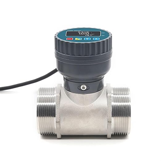 RS485 Electronic Digital Display Flowmeter Stainless Steel Male/Female Thread Smart LCD Electronic Flow Meter Water Flow Sensor(DN20,Male Thread)