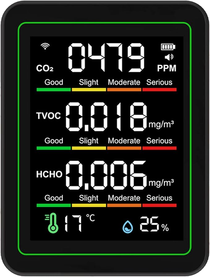 5 in 1 WiFi Air Quality Detector, Smart CO2 TVOC HCHO Temperature Humidity Tester, APP Remote Control Tester with Real Time Monitoring, Ideal for Indoor Home & Office
