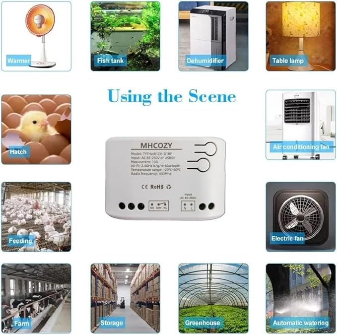Tuya app WiFi Temperature Controller,1 Channel 110v 10A Dry Contact Relay Switch,Compatible with Alexa Google Home, TYTHWB1CH
