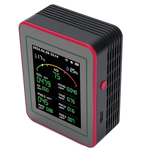 Air Quality Tester 15 in 1 Design 2.8 Inch HD Display CO2 TVOC HCHO PM2.5 Temperature Humidity Timer WiFi Air Quality Detector (Black+Red)