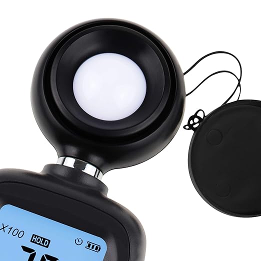Lux Meter with Data Record, Digital Light Meter Illuminance Meter, Backlight Lux Temperature Meter 0~200,000 Measurement Range Lux/FC Unit MAX/MIN/Hold Function