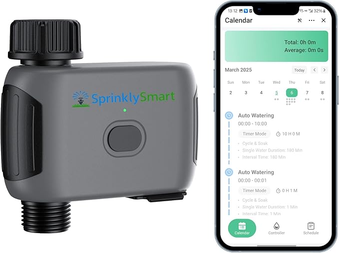 [No Blutooth Hub Required] Sprinkly Smart Lawn & Garden Hose Wifi Water Timer – 1 Zone Wi-Fi 6 Sprinkler Controller, Compatible with Alexa and Google Assistant, Auto/Manual/Rain Delay, IP55 Waterproof