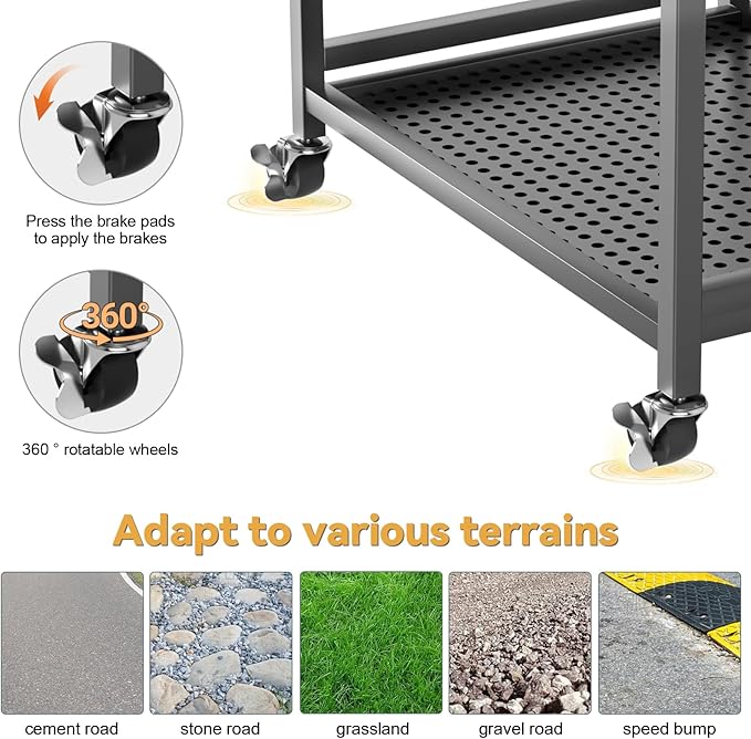 Garden Garage Tool Organizer 35-Slot with Wheels, Adjustable Feet Yard Tool Rack for Shovels, Rakes, Brooms and Cleaning Equipment Black