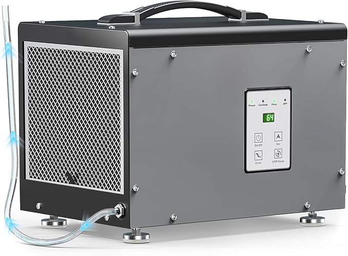 BaseAire Crawlspace Dehumidifier with Pump, Compact Dehumidifiers for Commercial, Basement and Water Damage with Drain Hose, 70 PPD, Auto Defrost, GLGR Technology, Up to 1000 Sq Ft