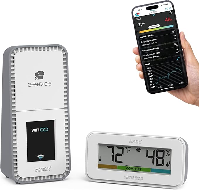 Temp Tracker Interior Wi-Fi Alert System with the Bridge Gateway and an Interior Temperature and Humidity Display with Comfort Meter