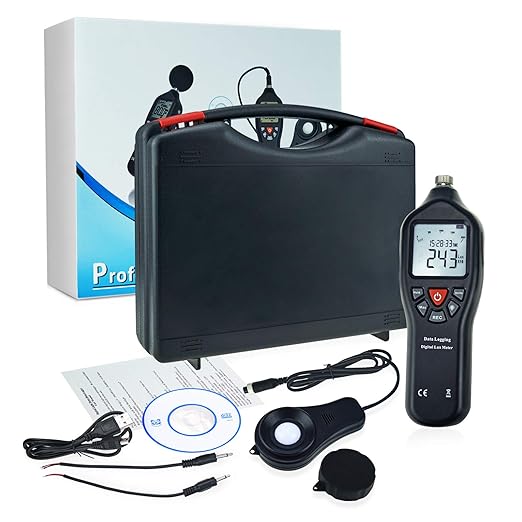 Digital Light Lux Meter with Data Logging FunctionMeasurement Range 0 to 200,000 Lux Auto Ranging Instrument Detachable sensors Used in The Home, Light Pollution Outdoors (Lux Meter w/Data Logging)
