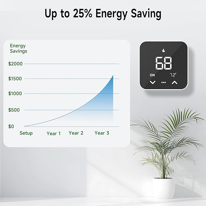 Smart Thermostat for House, WiFi Programmable Thermostat, Compatible with Alexa and Google Assistant, Remote Control Tuya/Smart Life, 𝗖-𝗪𝗶𝗿𝗲 𝗥𝗲𝗾𝘂𝗶𝗿𝗲𝗱 (Black)
