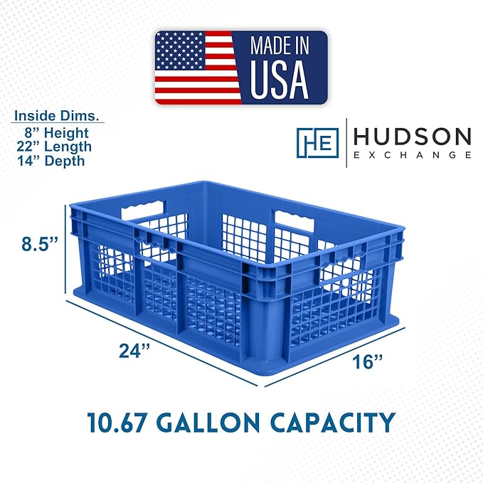 Hudson Exchange 24 x 16 x 8" (40 Pack) Mesh Straight Wall Handled Storage Container Tote, Blue