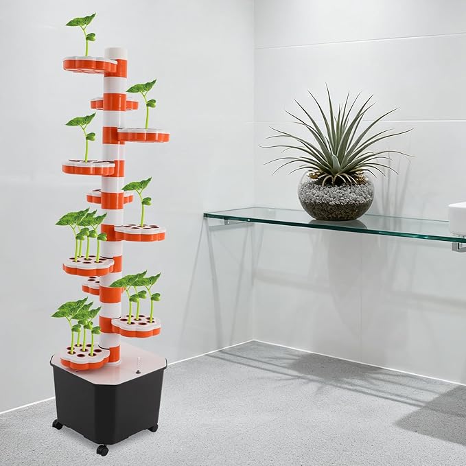 80 Pots Hydroponic Grow Tower 10-Tier Vertical Hydroponic Gardening Tower System Indoor Garden Kit w/Automatic Watering 7.93 Gal Tank 15W Pump (11.89 Gallons Water Tank)