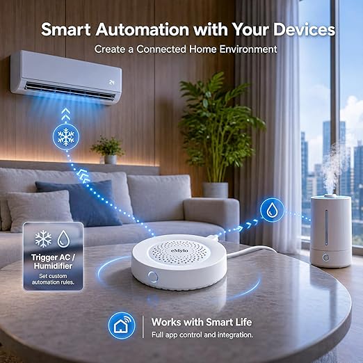 eMylo WiFi Temperature Humidity Sensor with 100dB Siren Alarm, Smart Indoor Thermometer Hygrometer, App Remote Monitoring & Real-Time Alerts for Home, Baby Room, Greenhouse, Wine Cellar
