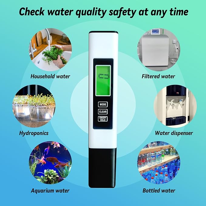 Water Quality Tester, Accurate and Reliable, TDS Meter, EC Meter & Temperature Meter 4 in 1, 0-9990ppm, Ideal Water Test Meter for Drinking Water, Aquariums, etc.