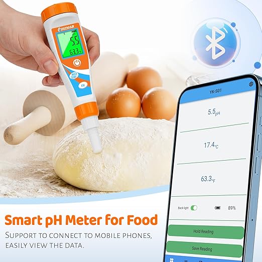 UIUZMAR Smart pH Meter for Food pH Test Kit for Sourdough and Bread Dough Professional Spear Sensor Food Tester Digital pH Meter for Sausages Meat Cheese Sushi Rice and Other Solid Semi-Solid