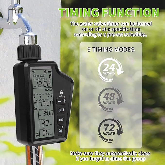 Smart Water Timer for Garden Hose, Programmable Sprinkler Timer with Rain Delay, Manual and Automatic Irrigation System, Child Lock, IP54 Waterproof, for Lawn Yard Garden Watering, 1 Outlet