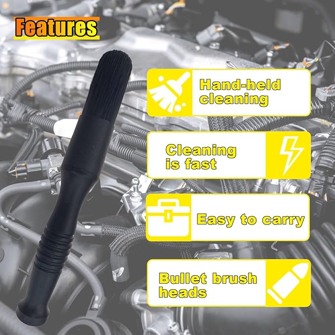 Car Parts Washer Brush, Bullet Head Parts Cleaning Brush for Cleaning Car Interior Exterior, Engine Parts, Wheel Bearing, Boats, Household Grime (Black)
