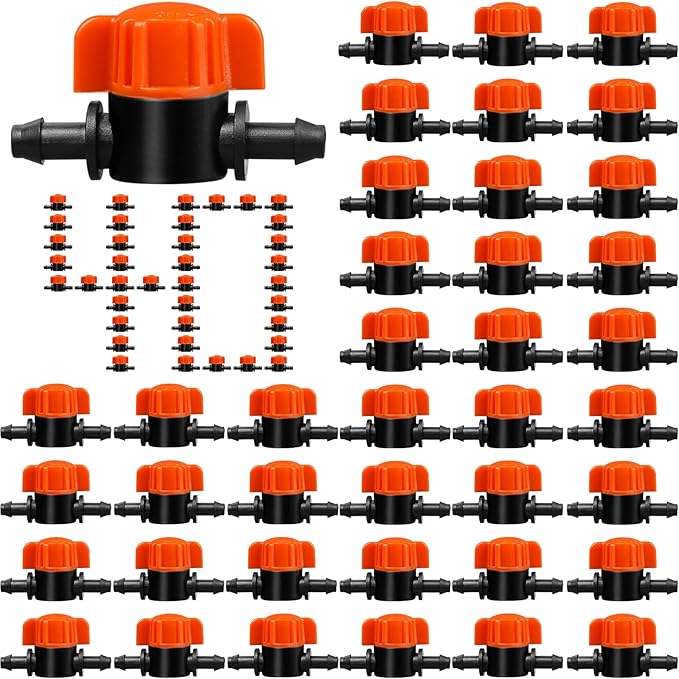 1/4" Drip Irrigation Valves, 40 Pcs Drip Irrigation Shut Off Switch Valve for 1/4 Inch Drip Irrigation Tubing, Water Flow Control Valve Drip Line Cut Off Valve for Drip Sprinkler Garden Systems