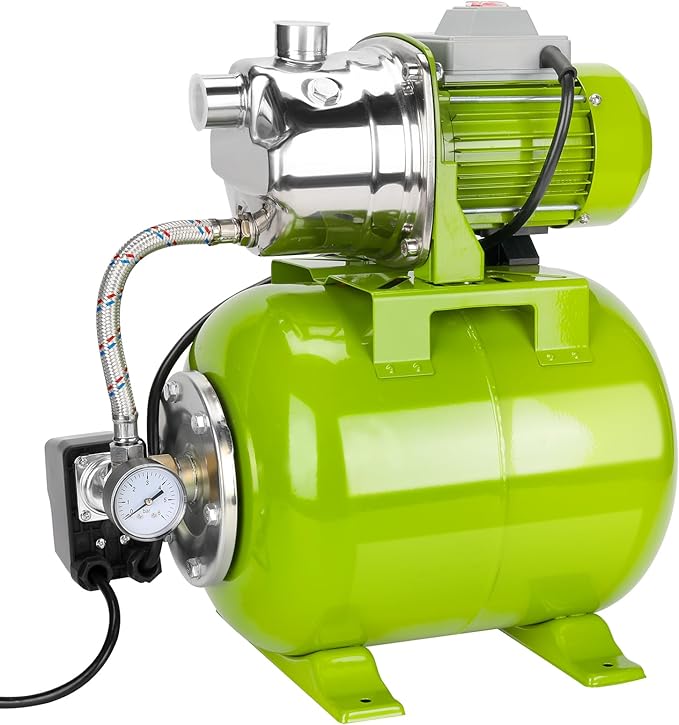 1.6HP Shallow Well Pump with Pressure Tank, 115V, Stainless Steel Irrigation, Automatic Water Booster Jet Pump for Home, Garden, and Lawn Use – Reliable Water Supply Solution