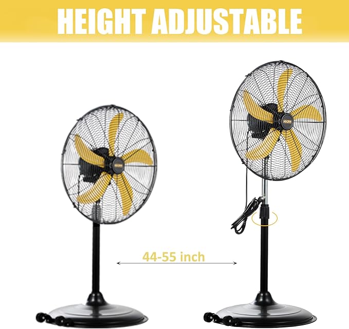 HiCFM 20" Industrial Pedestal Fan Oscillating, 5200 CFM Industrial Fans Heavy Duty with 3 Speed, Stand up Fans with Poweful Motor, UL Listed for Commercial Workshops Warehouse Garage