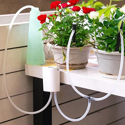 Intelligent Charging Potted Plant Timing Watering Kit, Automatic Drip Irrigation System, Smart Watering Controller with Adjustable Timer for Indoor Outdoor Plants, Includes Hose an