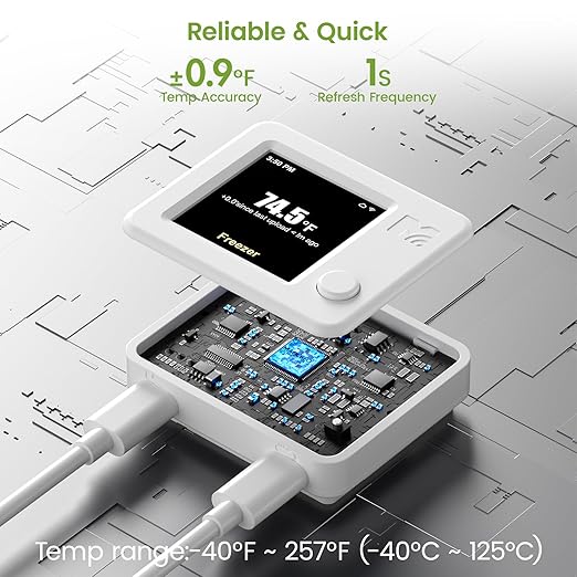 MOCREO WiFi Refrigerator Thermometer with Freezer Alarm, Digital Temperature Sensor with App & Email Alert, 2 Years Free Data Export, Remote Monitor for Fridge, Fish Tank