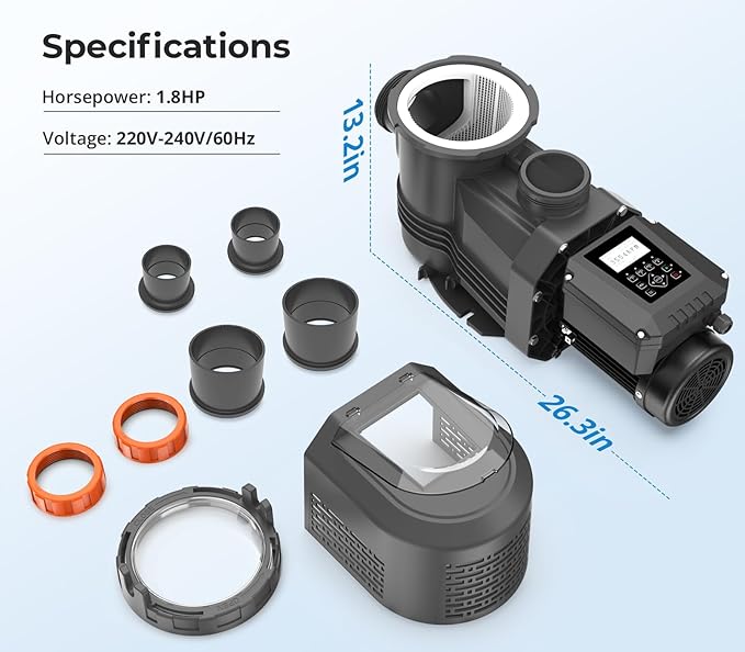 1.8 HP Variable Speed Pool Pumps, Self-Primming Above/Inground Pool Pump 9114 GPH with Timer 220-240V
