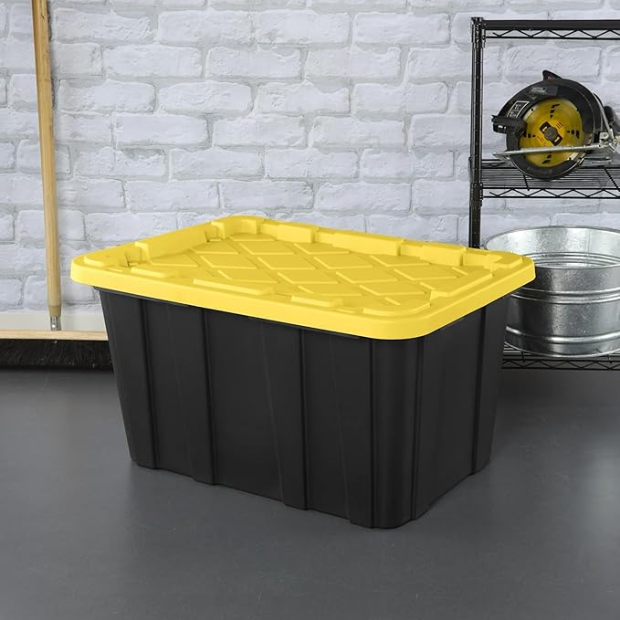 Storage Bin 27 Gallon Industrial Tote, Rugged Plastic Storage Bin, Snap-on Lid, Heavy-Duty Organizing Containers for Closet, Bathroom, and Office 6-Pack