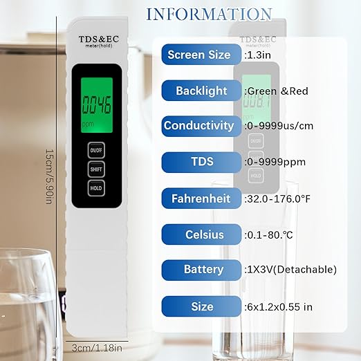 4 in 1 Digital Water Quality Tester,2025 NewTDS/EC/Temperature（°C/°F）Meter,0-9990 PPM Meter,Water Tester for Drinking Water RO/DI System Aquarium