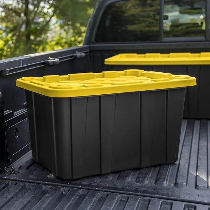 Storage Bin 27 Gallon Industrial Tote, Rugged Plastic Storage Bin, Snap-on Lid, Heavy-Duty Organizing Containers for Closet, Bathroom, and Office 6-Pack