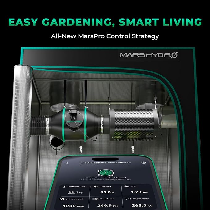 MARS HYDRO iFresh 4'' Inline Duct Fan Combo,Quiet Grow Tent Ventilation System Kit with Variable Speed Controller,Carbon Filter and Ducting, Exhaust Fan Kit for Grow Room Cooling
