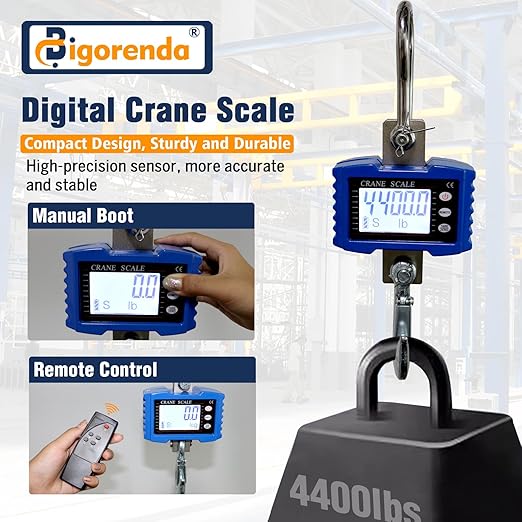 Digital Crane Scale,4410lb/2T Heavy Duty Digital Hanging Scale,Crane Scale Industrial with Remote Control and LCD Screen,High Precision Electronic Weighing Crane Scale for Market,Factory,Construction