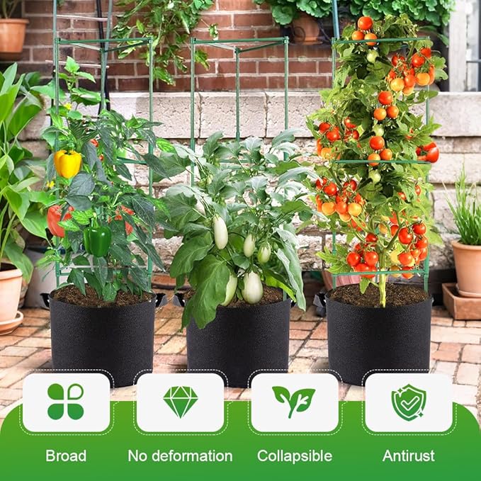 Adjustable Modular Plant Support Frame, 2026 New Garden Raised Bed Planter Heavy Duty Steel Tomato Trellis Kit, Upgrade Plant Support Tower Stakes Provides Support for Climbing Plants (3, Green)