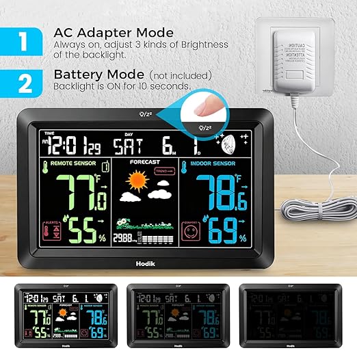 Weather Station Atomic Clock Indoor Outdoor Thermometer Wireless, Barometer Humidity Temperature Monitor Hygrometer with High Precision Sensor Black