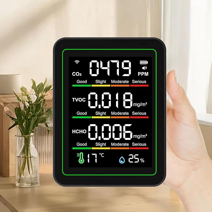 5 in 1 WiFi Air Quality Detector, Smart CO2 TVOC HCHO Temperature Humidity Tester, APP Remote Control Tester with Real Time Monitoring, Ideal for Indoor Home & Office