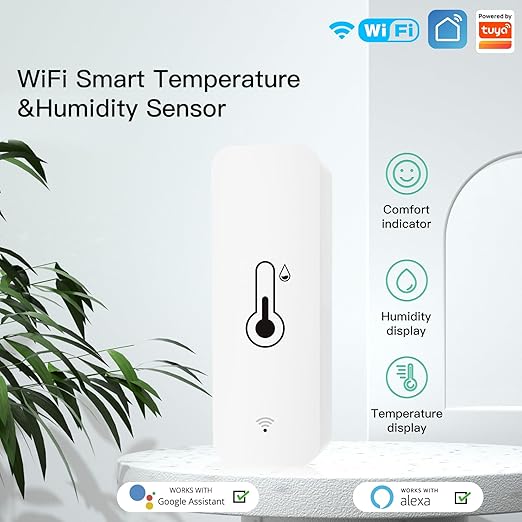 MOES WiFi Humidity Temperature Monitor Smart Hygrometer Thermometer for Remote Monitor and Alert, High Precision Indoor Thermometer with Tuya App, Compatible with Alexa & Google Assistant, 2 Pack