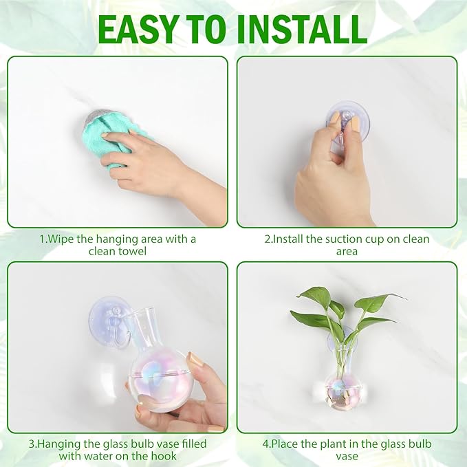 Bunmery 4 pcs Iridescent Window Propagation Stations, Easy to Install Plant Propagation Bulbs with Suckion Cups, No Nails Wall Hanging Planter Propagation Station, Glass Plant Terrarium Vase