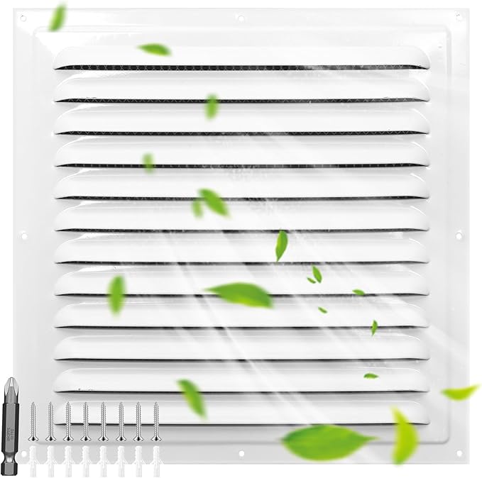 (White 1 Pack 12" x 12"Inch) Gable Vents, Aluminum Walls, Lofts, Garages etc with Screened Metal Shed Vents, Outdoor House Loft Ceiling Reinforced Square Vents Shutters Exterior Grille (Gloss)
