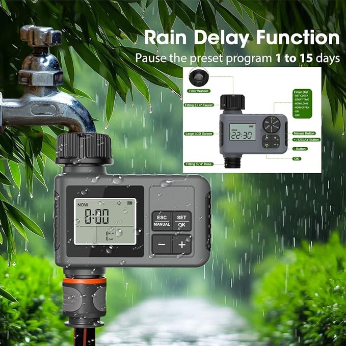 16-Nozzle Oscillating Sprinkler with Dual-Zone Sprinkler Water Timer, Adjustable Water Sprinklers for Lawn Yard Garden, Heavy Duty Automatic Irrigation System (Green)