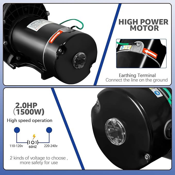 1.5 HP Swimming Pool Pump for Inground and Above Ground Pools, 110V/220V Dual Voltage Self Priming Pump, 1100W 60HZ High Flow Motor with Strainer Filter Basket & Drain Plug, Silent Operation