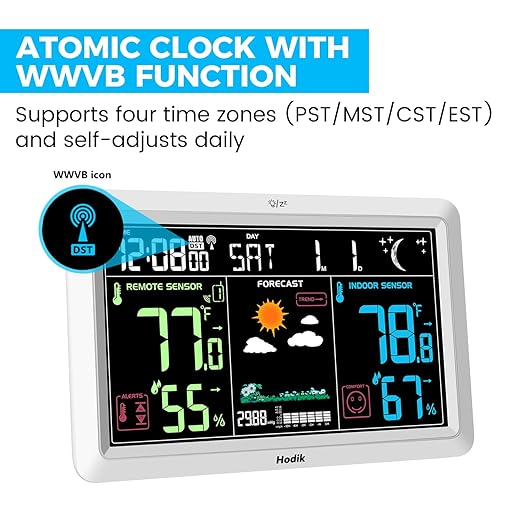 Weather Station with Atomic Clock Indoor Outdoor Thermometer Wireless, Humidity and Temperature Monitor Barometer Hygrometer with High Precision Sensor White