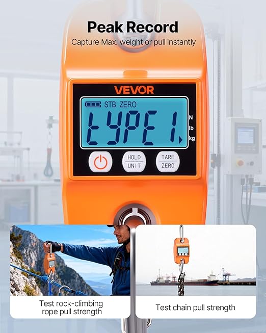 VEVOR Digital Crane Scale, 880 lbs/400 kg, Industrial Heavy Duty Hanging Scale with Cast Aluminum Case & LCD Screen, Handheld Mini Crane with Hooks for Farm, Hunting, Fishing, Outdoor, Garage (Orange)