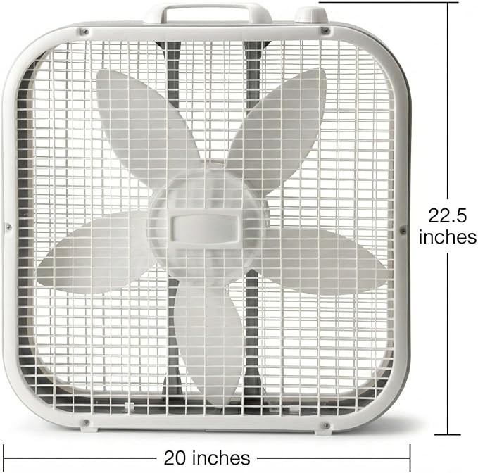 20-Inch Box Fan with Weather-Resistant Motor, 3-Speed Floor and Window Cooling Fan with Plastic Frame, Portable Carry Handle, 72-Inch Cord for Bedroom, Garage, Dorm, White